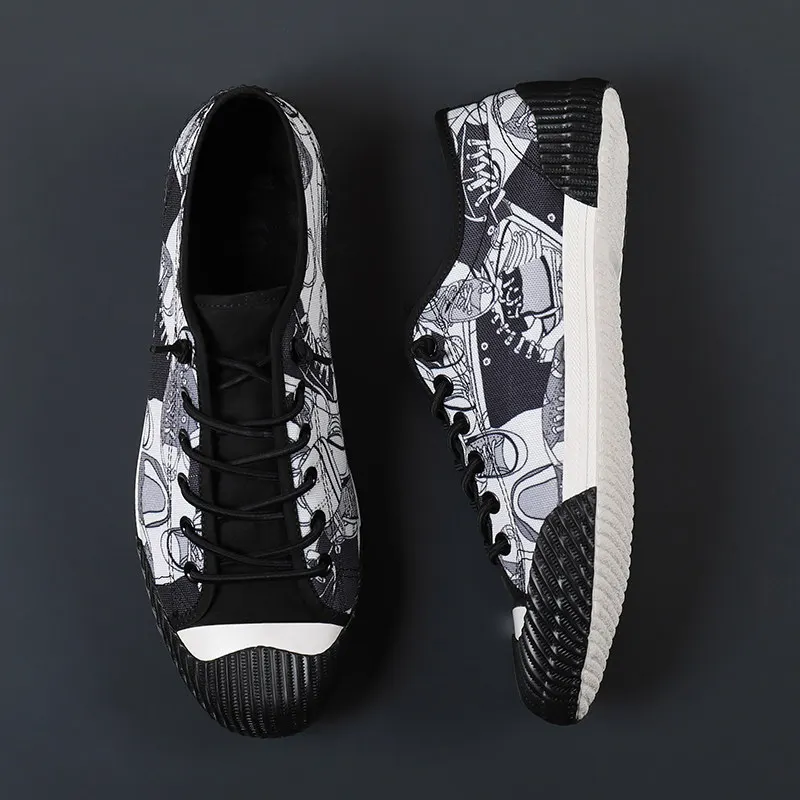 

Fashion Graffiti Men Casual Sneakers Colorful Printing Canvas Shoes For Men Flat Comfortable Men Casual Shoes hommes chaussures