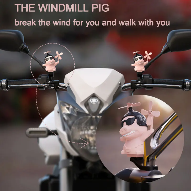 

1Pc Pink Windmill Piggy Motorcycle Styling Rear View Mirror Bell Motorcycle Helmet Car Decoration Accessories