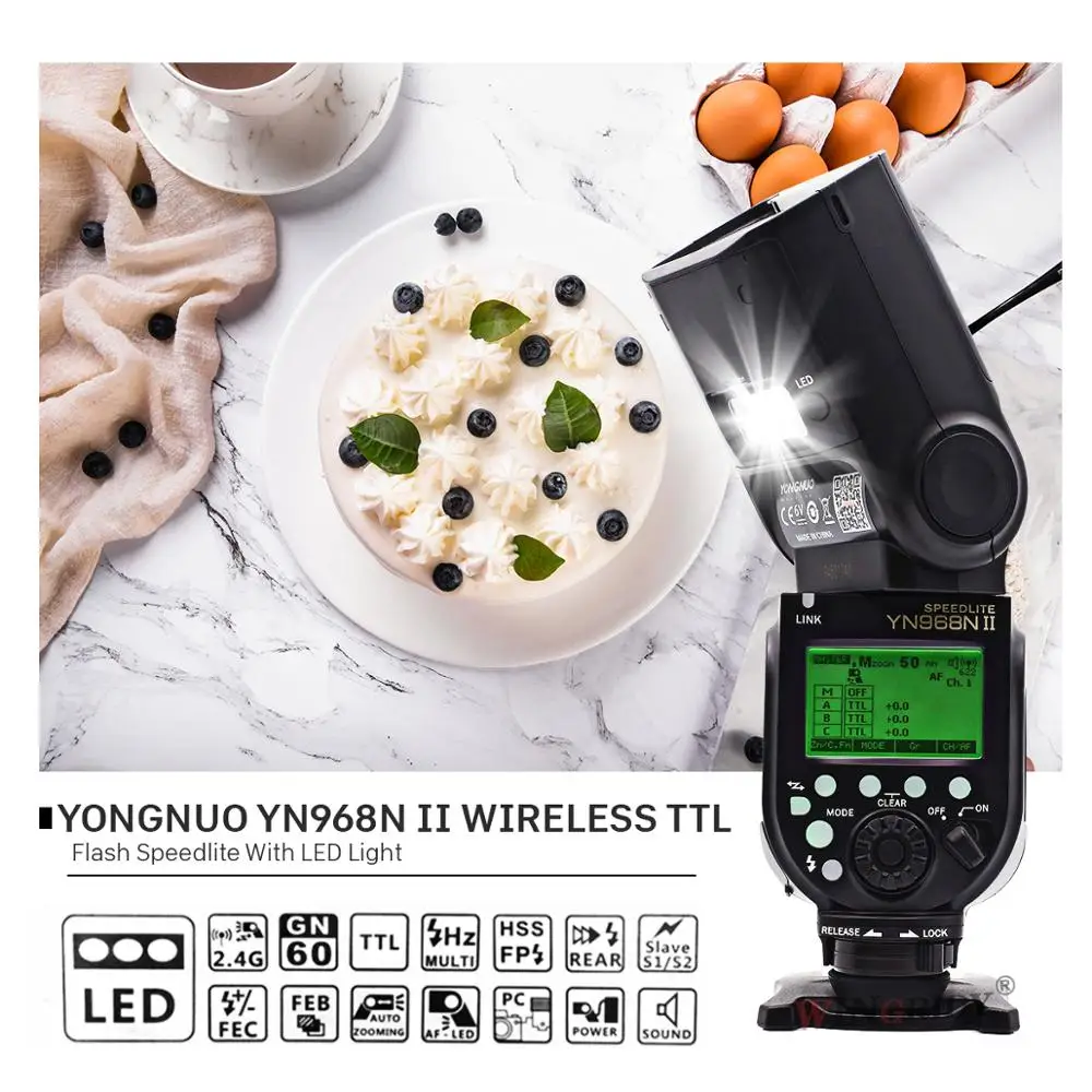 Вспышка YONGNUO YN968N II для Canon Nikon DSLR совместима с YN622N YN560 Беспроводная TTL Speedlite 1/8000 со