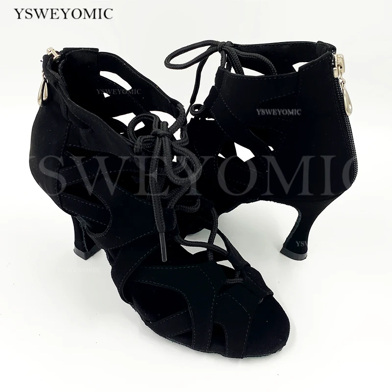 2021 Women Salsa Dance Boots Suede Leather Outsole Soft Thick Insole Comfortable Argentine Tango Latin Dance Shoes 3.5inch