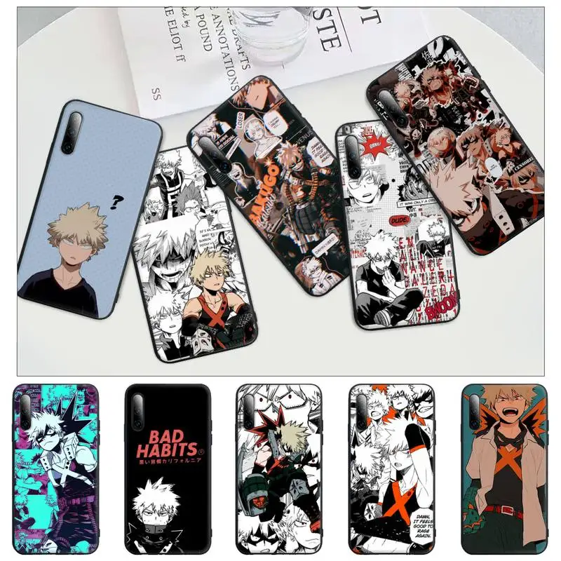 

My Hero Bakugo Katsuki Black Rubber Phone Case For Huawei P9 P10 P20 P30 P40 Lite Pro P Smart 2019 2020 Cover