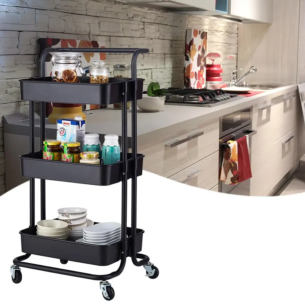 

3-Tie Removable Kitchen Trolley Side Shelf Rolling Storage Rack Holder Slide Out Storage Utility Cart Space Saving Organizer