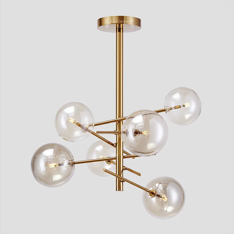 

Modern Nordic Brass Gold Led Chandelier Amber Glass Globe G9 Chandelier Lighting Bedroom 6 / 8 Light Chandelier Light Lamparas