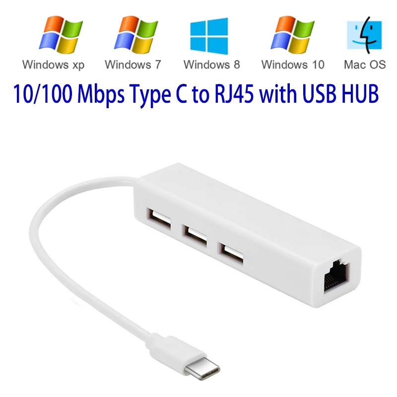 Adaptador de red Ethernet LAN para portátil, Cable Hub DE 3 puertos para Macbook y Chromebook, USB tipo C, Micro USB, rj45