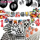 Набор одноразовой посуды с рисунком гоночных автомобилей, черно-белая латексная скатерть с воздушными шарами, вечеринка для мальчика день рождение украшения