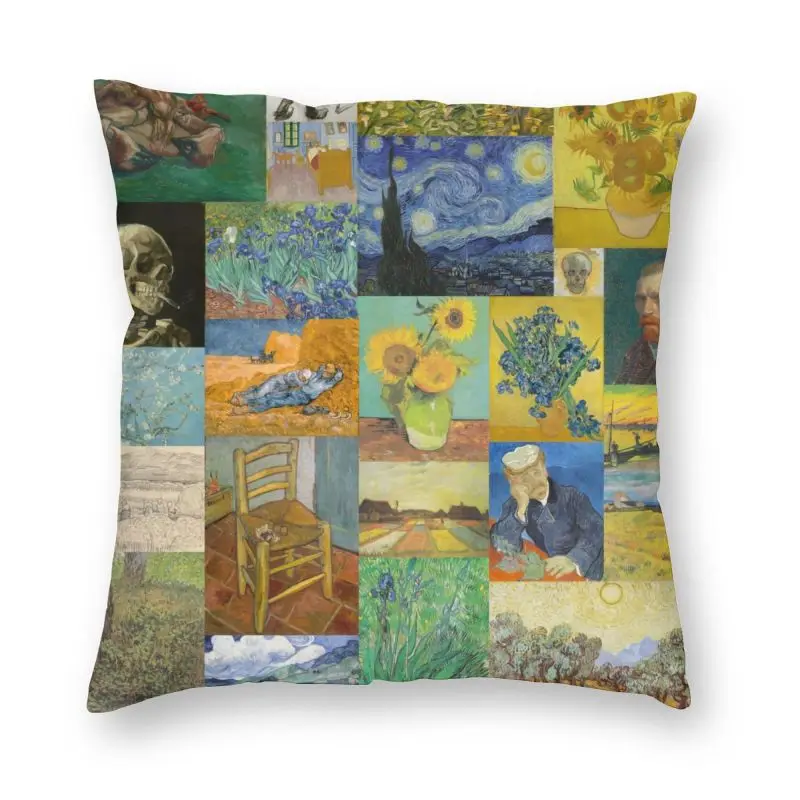 

Vincent Van Gogh Painting Collage Cushion Cover Printing Floor Pillow Case for Living Room Cool Pillowcase Home Decorative