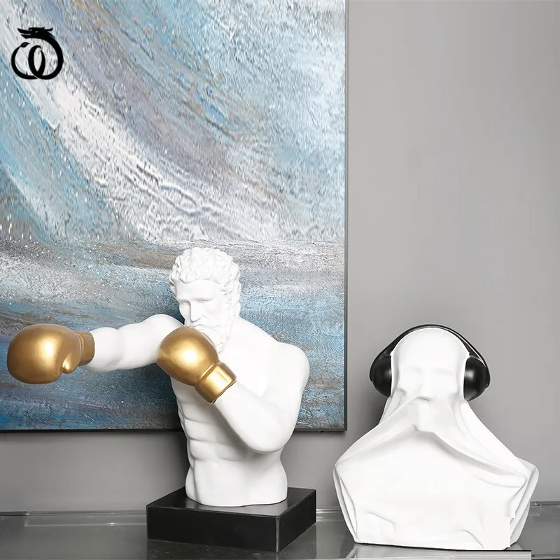 

WU CHEN LONG Nordic Luxurious Boxer Bust Art Sculpture Creative Half-Length Headset Figure Statue Resin Craft Home Decor R6591