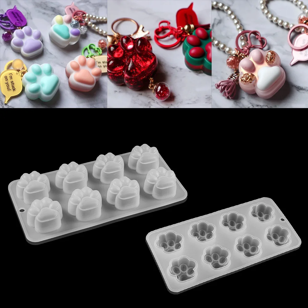

1 Pcs 8 Cavity Cat Paw Silicone Molds Dog Paw UV Epoxy Resin Mold For DIY Jewelry Making Home Decor Key Rings Crafts Supplies