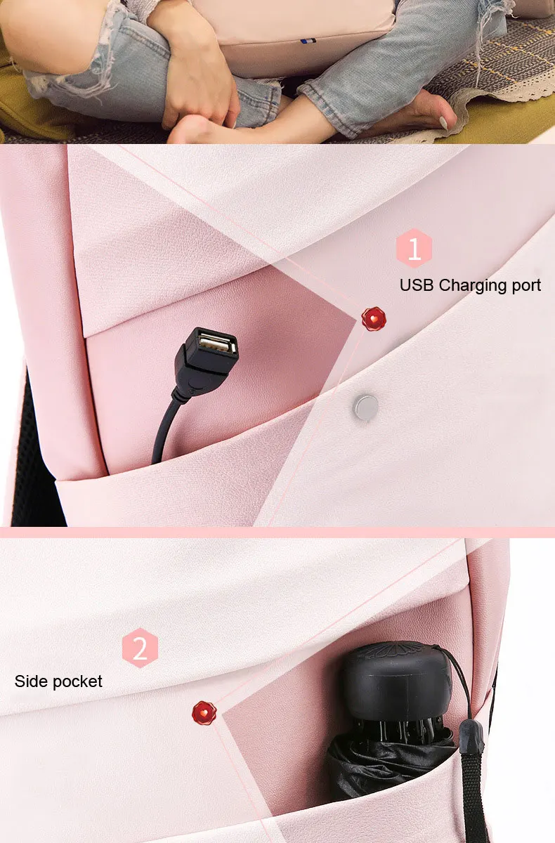 TUGUAN бренд Для женщин Модный антикражный зарядка через usb рюкзаки школьные 15," Ноутбук Рюкзак Повседневное Чемодан сумки розового цвета