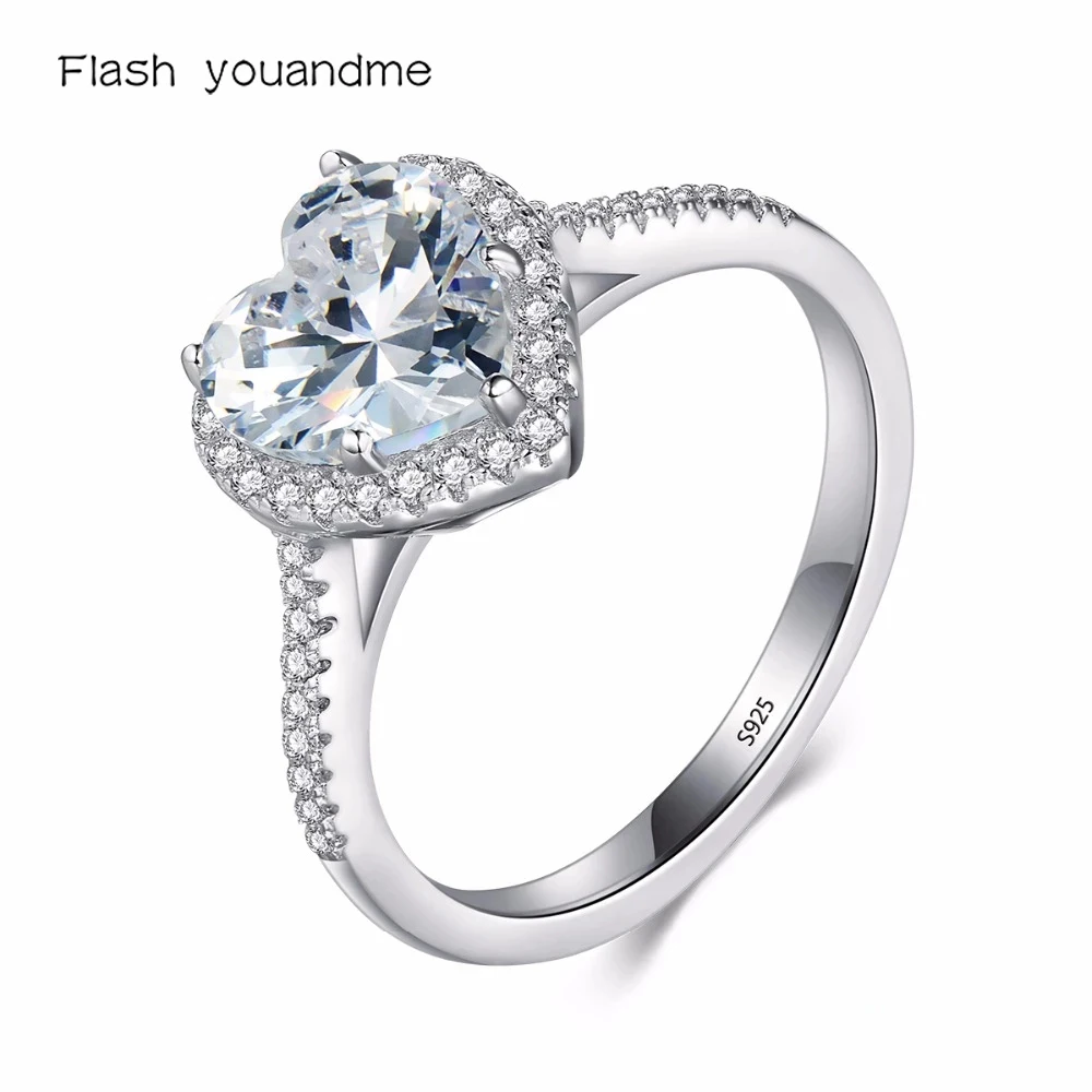 

Heart s925 Sterling Silver jewelry Ring AAAAA Level Zircon wedding band Engagement Rings for women girls bijoux With Gift Box
