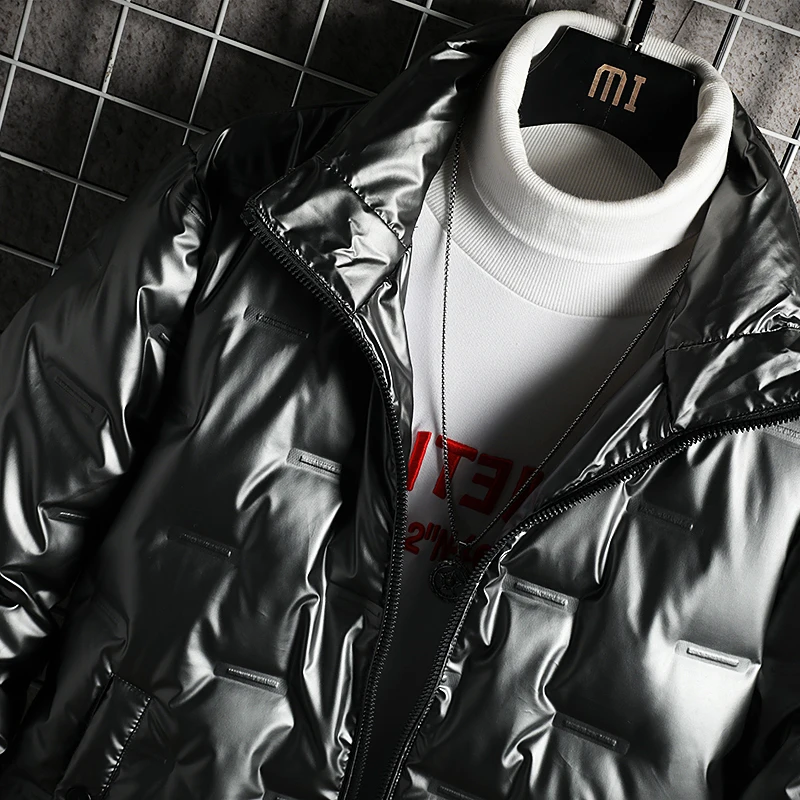 

BAIDAFEI Plus Size 5XL 4XL White Duck Down Coats 2020 Winter Warm Stand-collar Short Shiny Casual Thick Youth Mens Jacket Black
