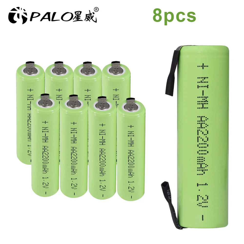 8PCS PALO 1,2 V AA Аккумуляторная батарея 2200mah nimh cell Green shell с сварочными вкладками для Электробритва Philips Бритва зубная щетка - Цвет: 8PCS