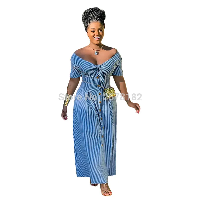 Элегантное платье с открытыми плечами в полоску принтом длинное для женщин на