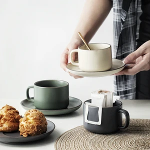 European Ceramic Coffee Cup and Saucer Matte Mug Milk Cup Nordic Style Net Red Simple Creative Cafe Cup Turkish Coffee Cups