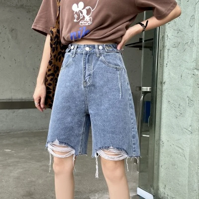 

Europe and The United States 2021 Summer New Denim Shorts Women Loose, Thin and Elongated Height