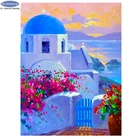 Алмазная 5D картина сделай сам, мозаика из страз с изображением Эгейского моря, природного ландшафта, полная выкладка, квадратные стены с видом на море, вышивка крестиком