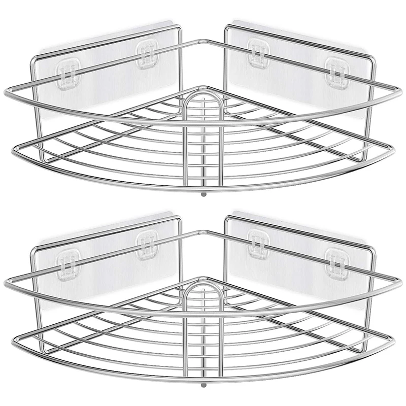 

2 Pack Corner Shower Caddy, Stainless Steel Wall Mounted Shower Storage Organizer Shelf With Adhesive For Bathroom