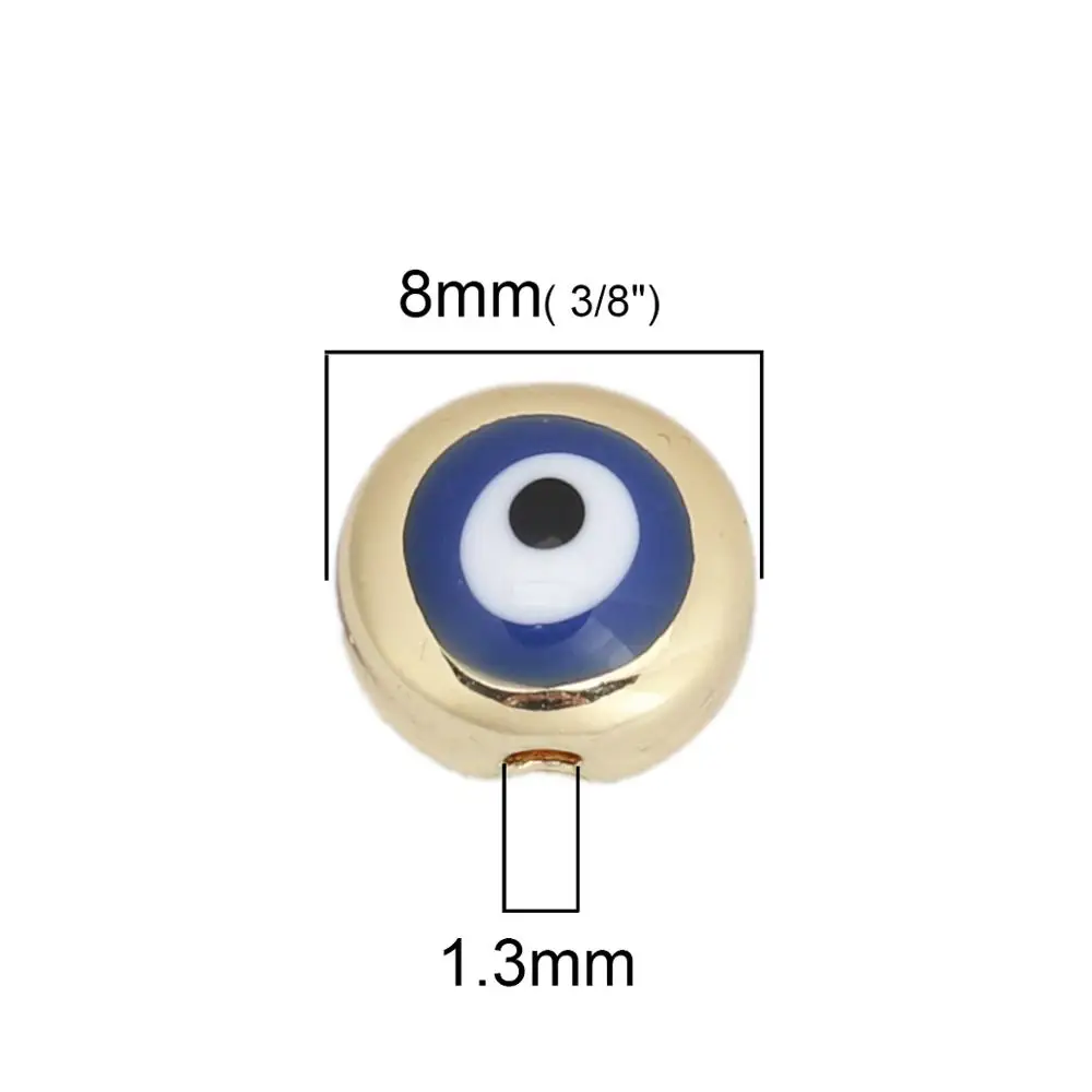 8Seasons Zinc Based Alloy Spacer Beads Round Gold Metal Eye Pattern Enamel DIY Gifts About 8mm Dia. Hole: Approx 1.3mm 10 PCs | Украшения и