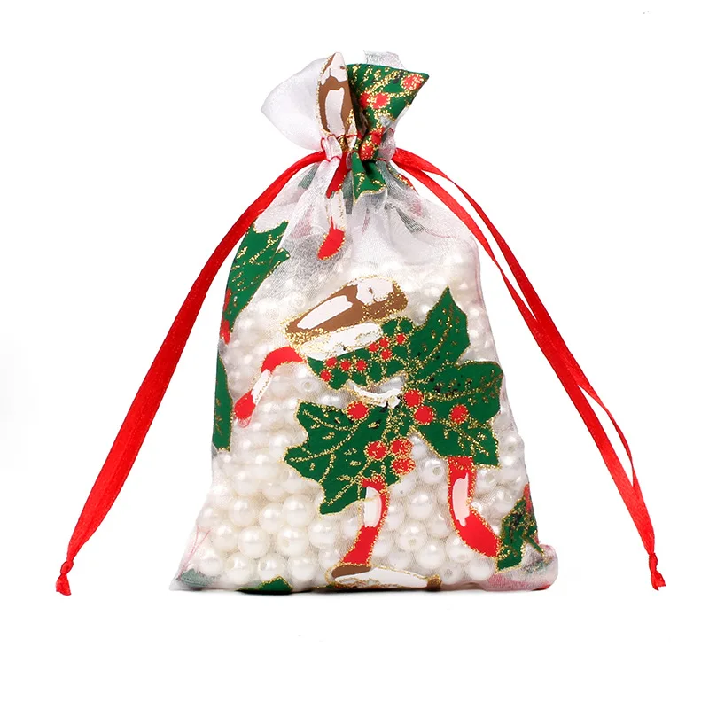 Christmas bell Цветная печать 100 шт 10X15 13X18 см мешочек из органзы на Рождество марлевые Элементы Ювелирные изделия Сумки Упаковка Drawable органзы подарочные пакеты 55 - Цвет: Christmas bell