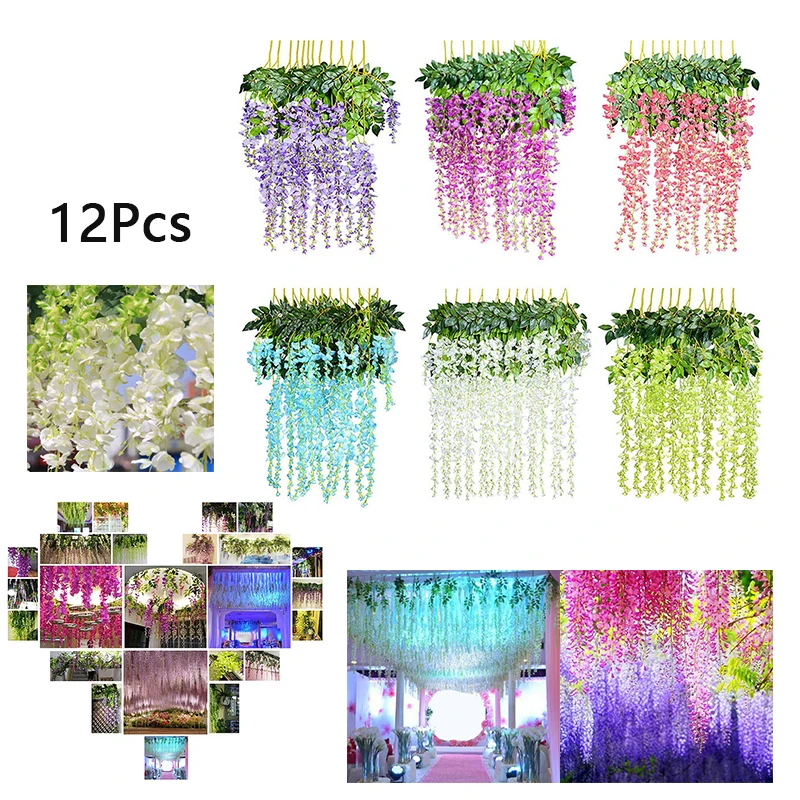 

Wedding Party Room 12 Pcs/set Artificial Flowers Home Decoration Hanging Silk