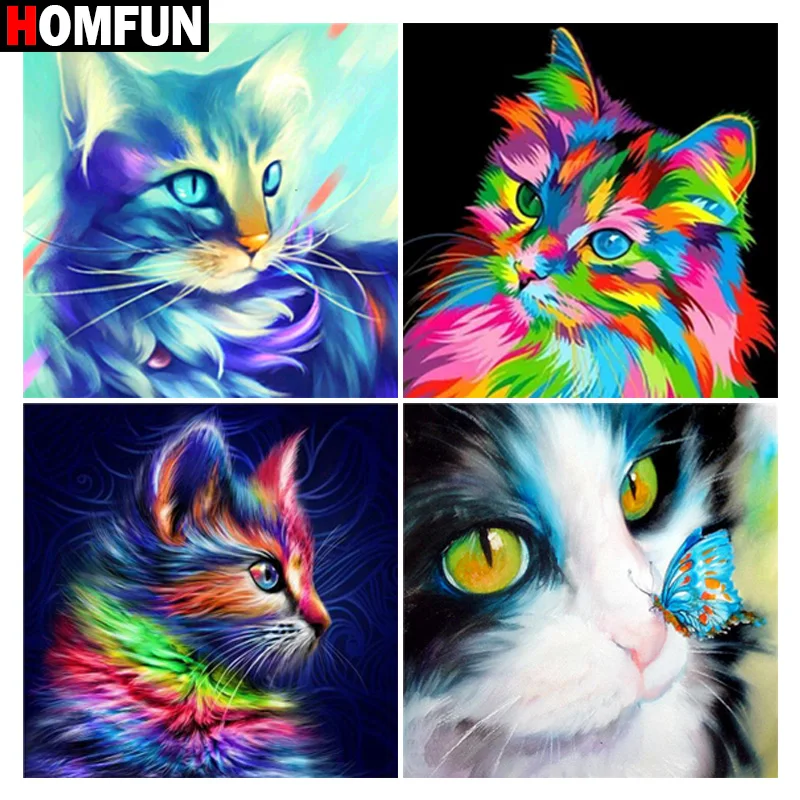 Алмазная живопись HOMFUN сделай сам картина с изображением животного кота