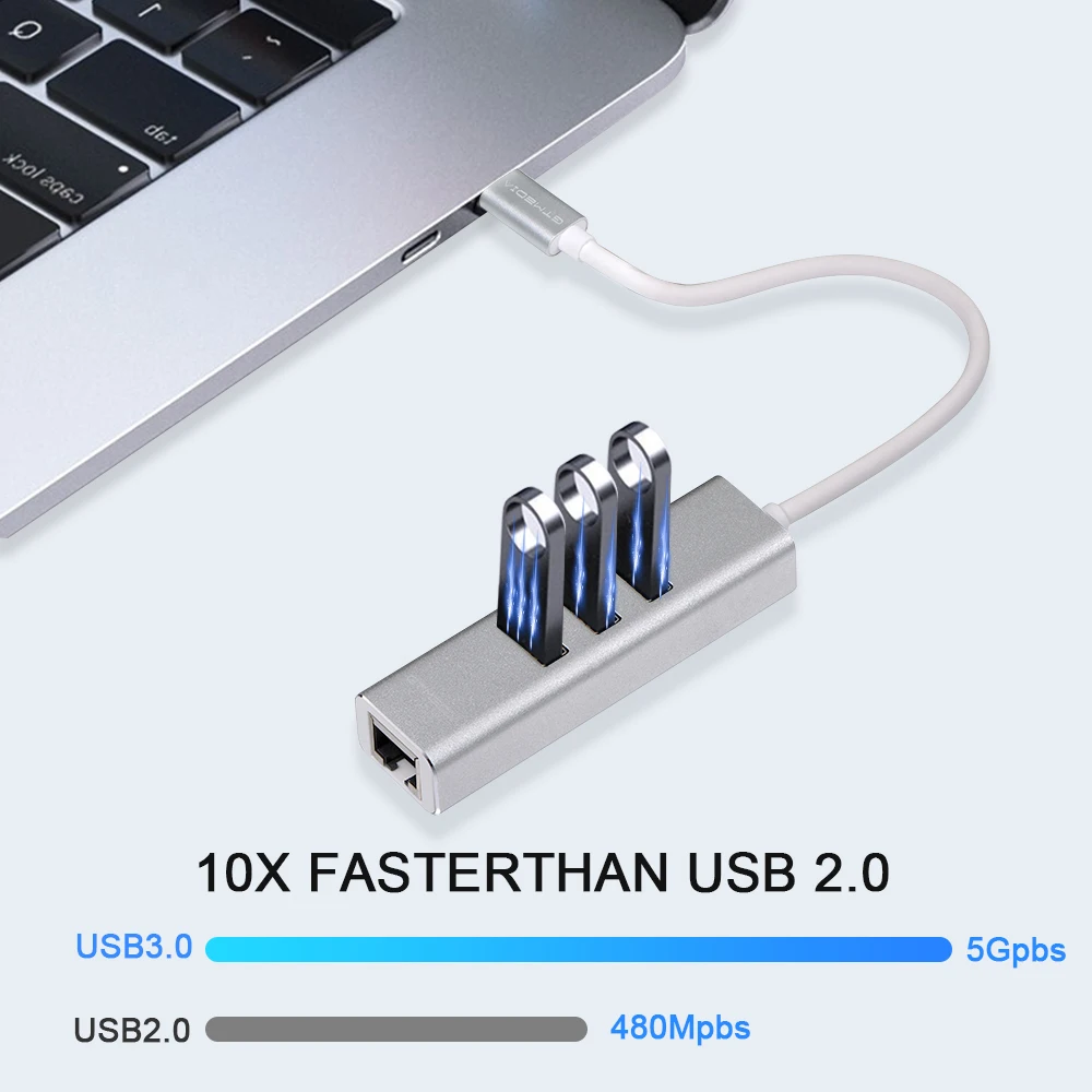 Адаптер GTMEDIA USB Ethernet 3 1 c/m на 3USB3.0 + RJ45 концентратор 10/100/1000 м адаптер для MacBook XIAOMI Samsung