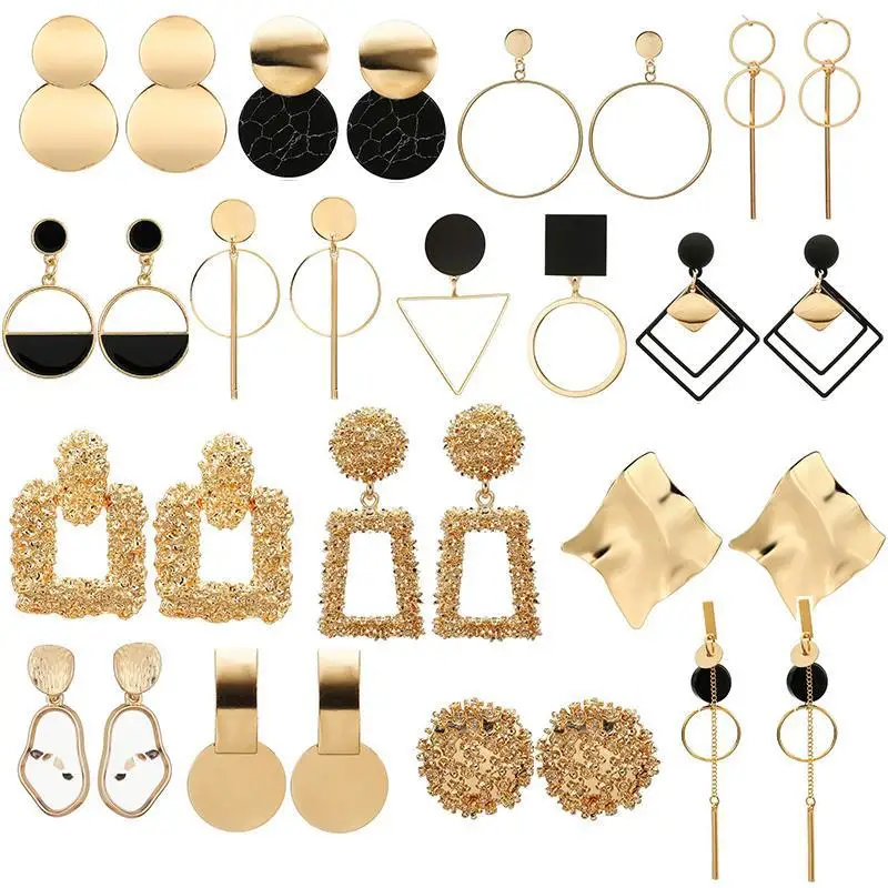 

Cross border accessories European and American retro fashion earrings geometric Metal Round Earrings set accessories wholesale