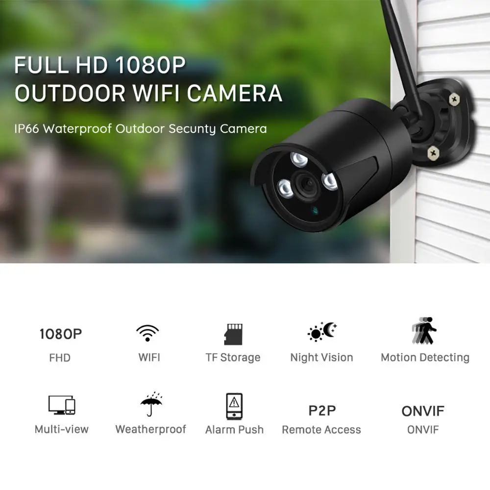 2MP Беспроводная ip-камера 1080P HD ночного видения уличная Wifi камера IP Onvif TF карта
