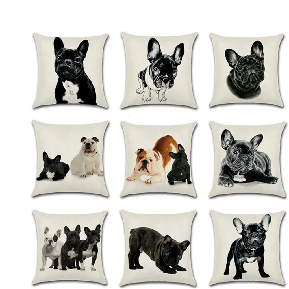 1 шт. квадратная хлопковая льняная наволочка в виде французского бульдога | Дом и