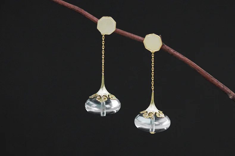 INATURE 925 Sterling Silver Vintage Cloud Design Natural Crystal Drop Earrings For Women Wedding Jewelry