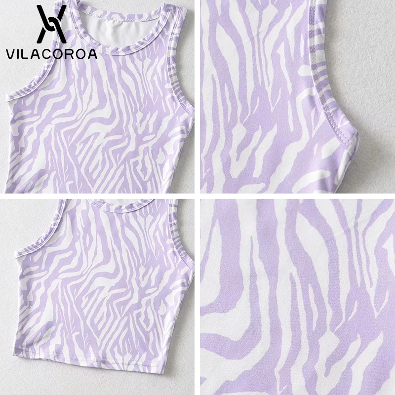 

Backless O-Neck Crop Tees Female Summer Street Cropped Tops Slim Elastic Shirts Zebra Pattern Print Tank Top Women's Clothes