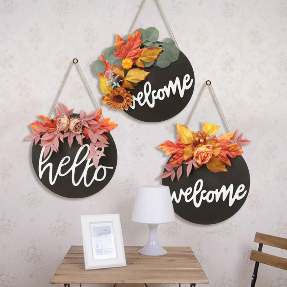 

Wood Welcome Plaque Hanging Welcome Sign Thanksgiving Welcome Sign Front Door Round Home Decoration