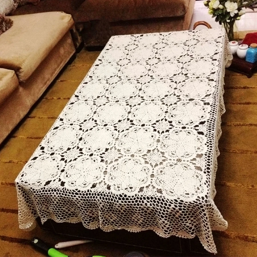 

Cotton Flower Shape Tablecloth Handmade Crocheted Table Cloth Home Coffee Table Decoration Crsaft 120x180cm/160x210cm