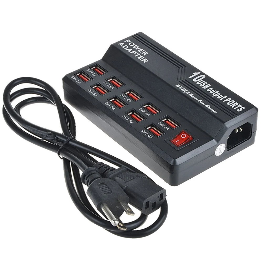 Зарядное устройство с несколькими портами 10 USB-портов 12 А мощность 60 Вт станция