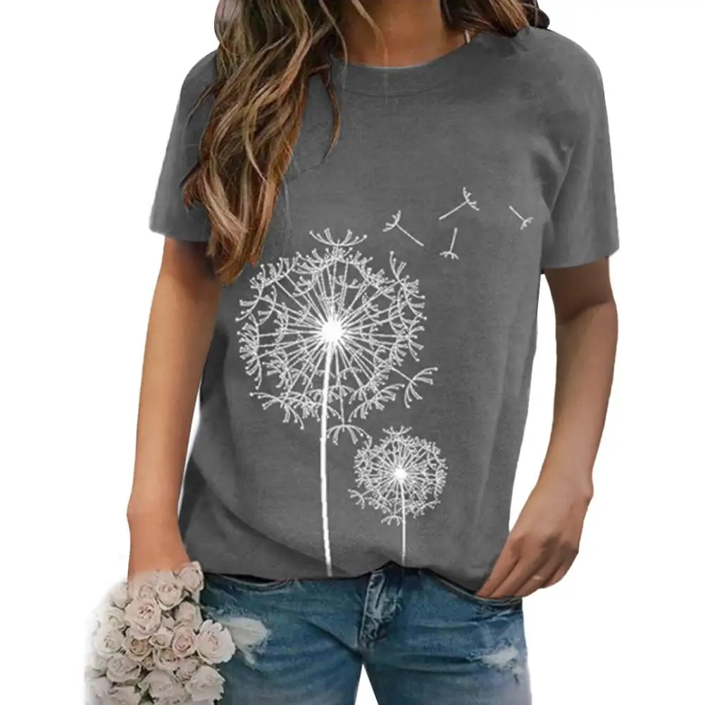 

Женская Повседневная летняя свободная футболка с принтом одуванчика с коротким рукавом и круглым вырезом, модная повседневная футболка ...