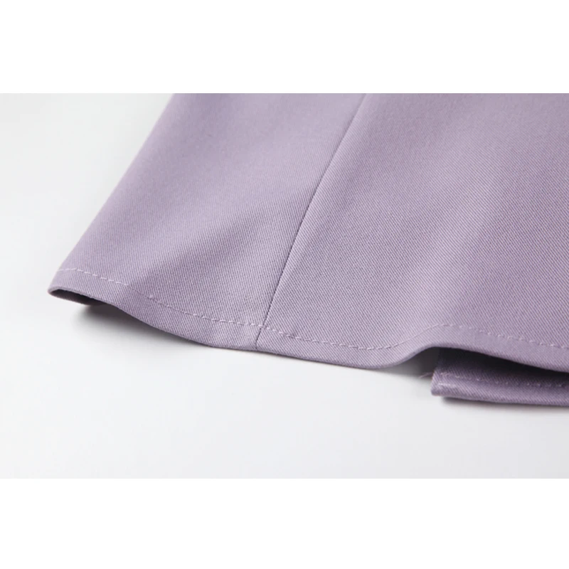 

Summer Puff Short Sleeve Crop Dress Women Purple Vintage Doubler Breasted Sweet Frocks Female Elegant Peter Pan Collar Vestidos