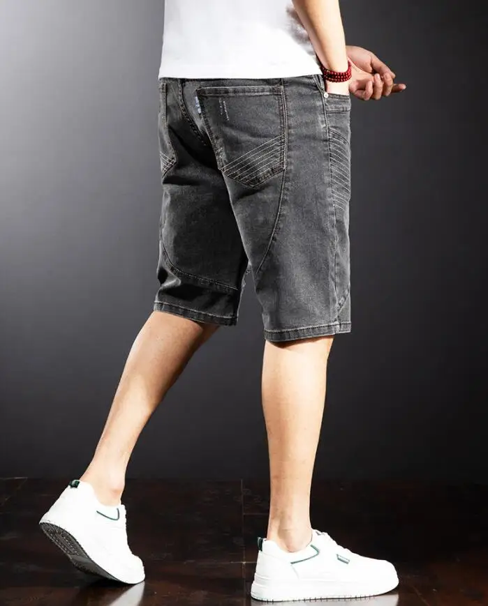 Summer Denim Shorts Male Jeans Men Denim Shorts Trendy Jogger Ankle Harem Jeans Stretch Pants Men's Ripped Wave Trousers