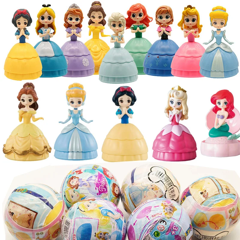 

6PCS Disney Princess Surprise Gashapon Toys Elsa Ariel & Snow White Rapunzel PVC Model Dolls Action Figure Cake Deco Ornaments