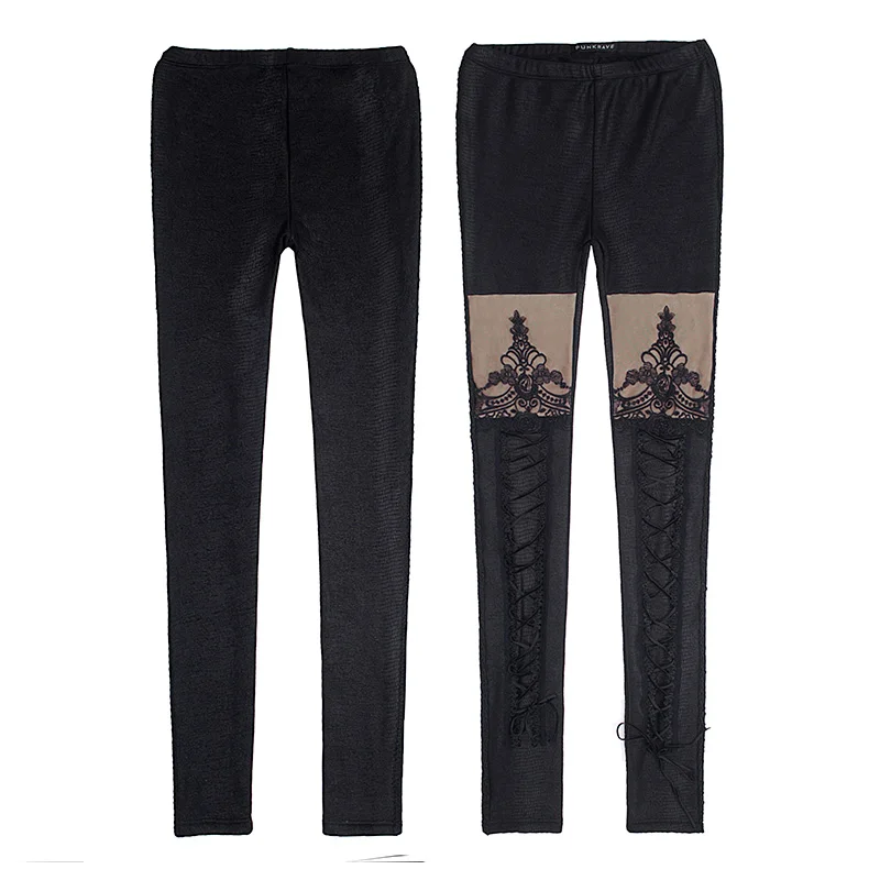 Женские готические кружевные леггинсы с принтом в стиле панк модные