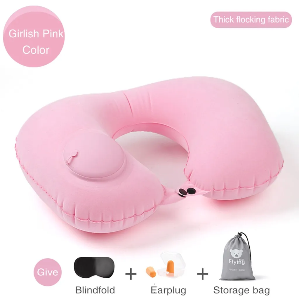 

U Shape Neck Pillow Eyemask Earplugs Kit Space Saving Inflatable Airbag Pillowcase Airplane Car Travel Sleep Blindfold Pillow