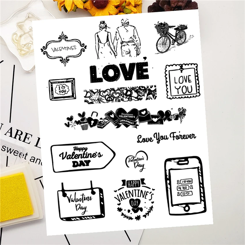 14x18CM Happy Valentine's Day Transparent Seal Clear Stamps Silicone Roller DIY Scrapbook Album / Card Production | Дом и сад