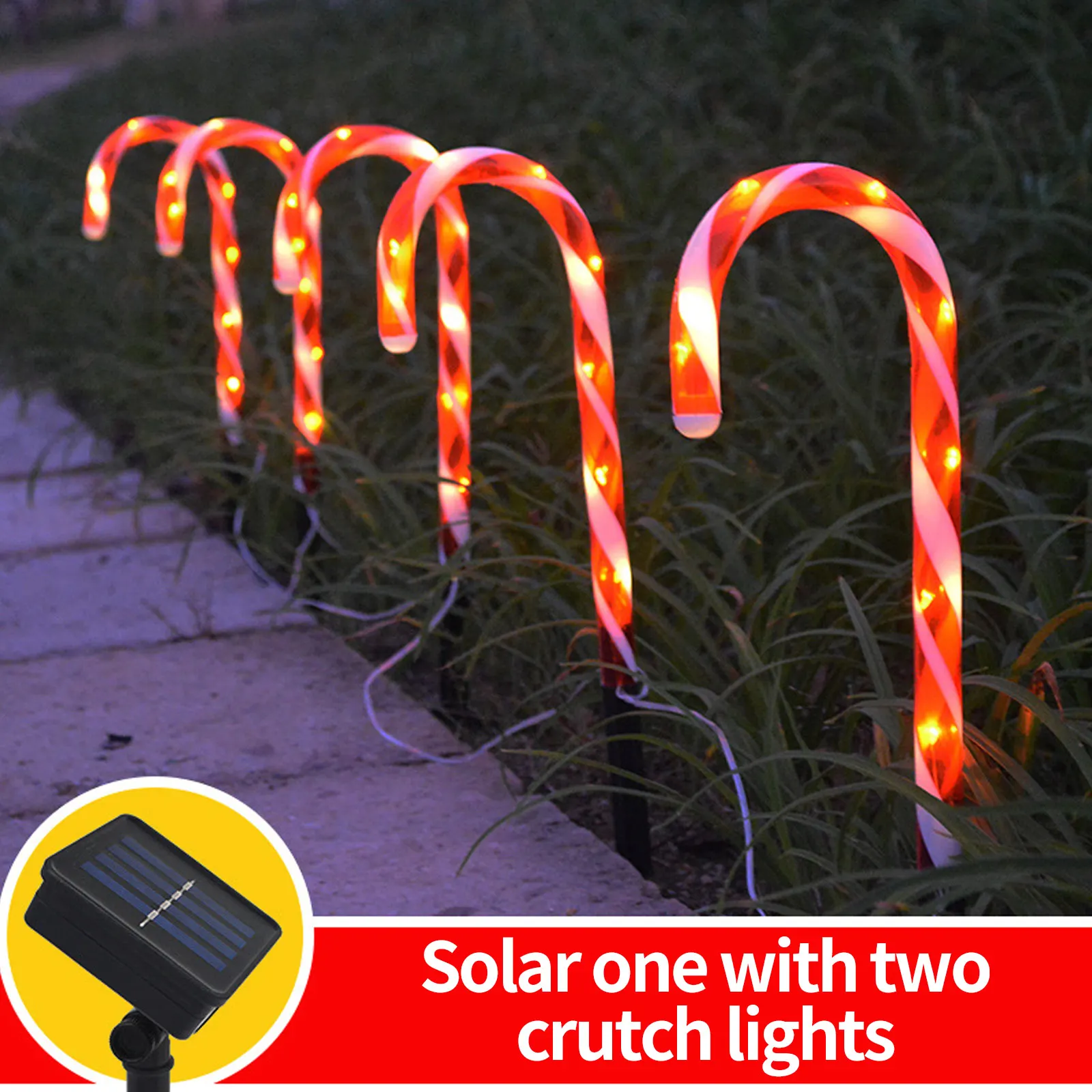 Behogar Solar Christmas Light 2pcs Christmas Candy Cane Lights Christmas Pathway Marker Lights Decorations for Home Garden Yard