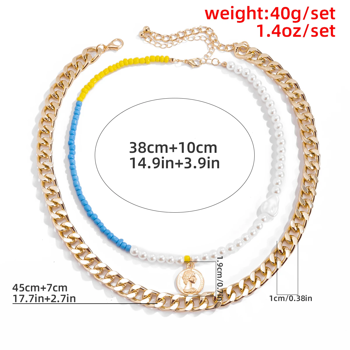 

Vintage Imitation Pearl Carved Coin Portrait Pendant Necklace Boho Acrylic Beads Punk Chain Men Women Necklace Fashion Jewelry