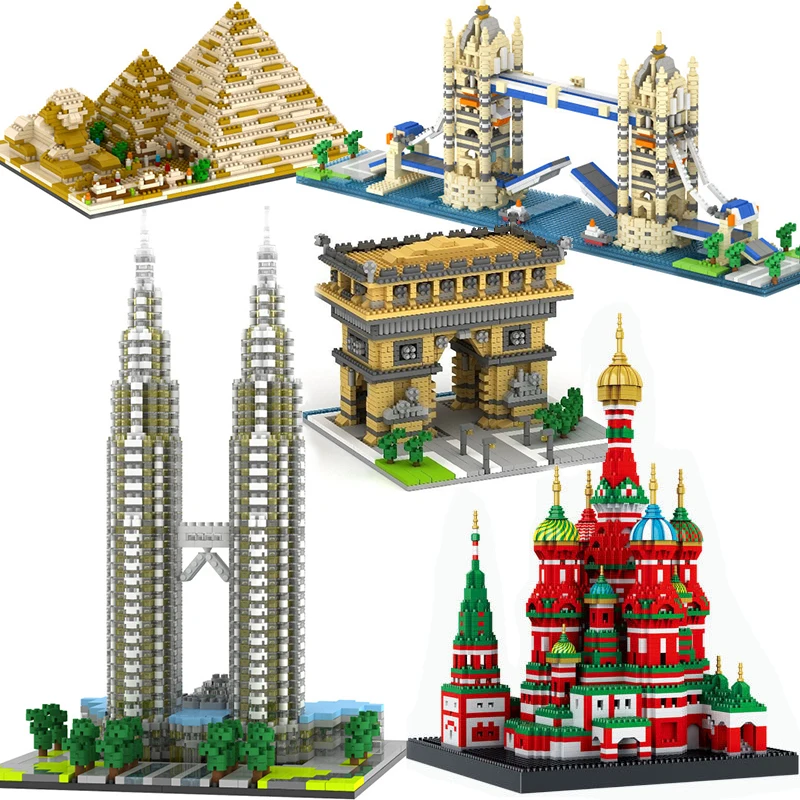 Architecture Town Bridge London Big Ben Arc de Triomphe Paris Taj Mahal Pyramid Building Blocks Kit DIY Christmas Gifts