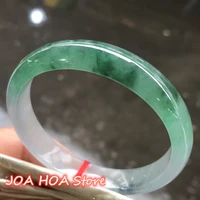 woman temperament a grade icy species jade bangle flat bar real rare floating green flowers bracelet emerald hand ring jewelry