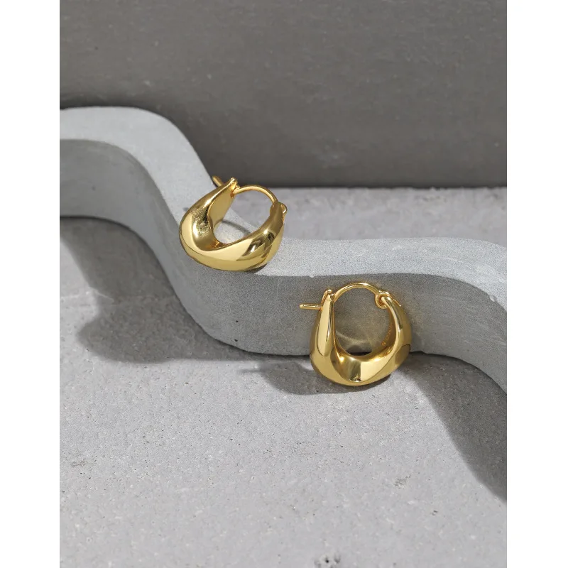

CHOZON Light Luxury Ins Niche Simple Irregular Solid Thick Texture S925 Sterling Silver Hoop Earrings Ear Buckle Female