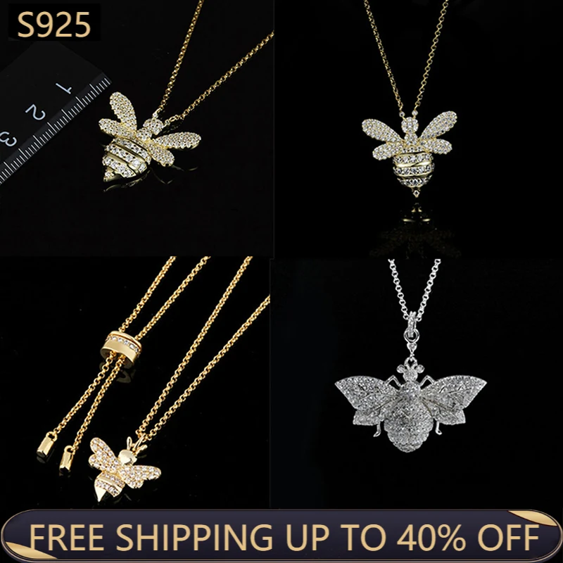 

Регулируемое ожерелье из стерлингового серебра S925 пробы, ожерелье золотого цвета в виде осы, высокое качество, роскошный бренд Европы и Аме...