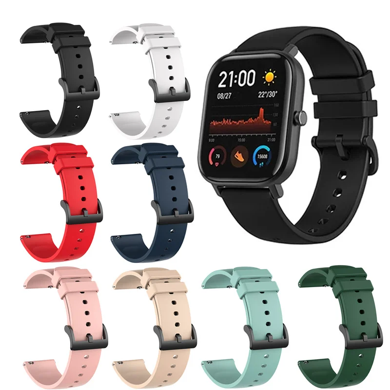 Ремешок силиконовый для часов Amazfit Bip S браслет Xiaomi Huami GTS/Bip Lite/Bip 1S/Bip 2/GTR 42 мм 20