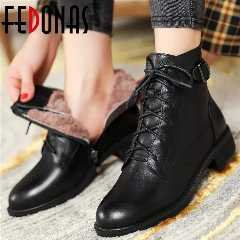 

FEDONAS/осенне-зимние теплые шерстяные женские ботильоны из натуральной кожи; Модные мотоциклетные ботинки с пряжкой; Удобная женская обувь на...