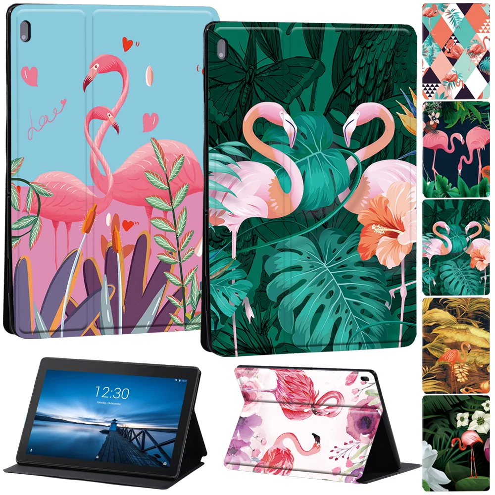 

Case For Lenovo Tab M10 10.1 Inch /Tab E10 10.1 Inch Printed Flamingo PU Leather Tablet Stand Shell Folio Cover+Free pen